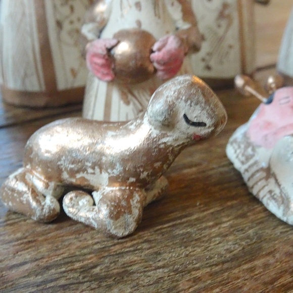 Rare Handcrafted Vintage Mexican Folk Art Christian Christmas Gold Nativity Set - Picture 9 of 13